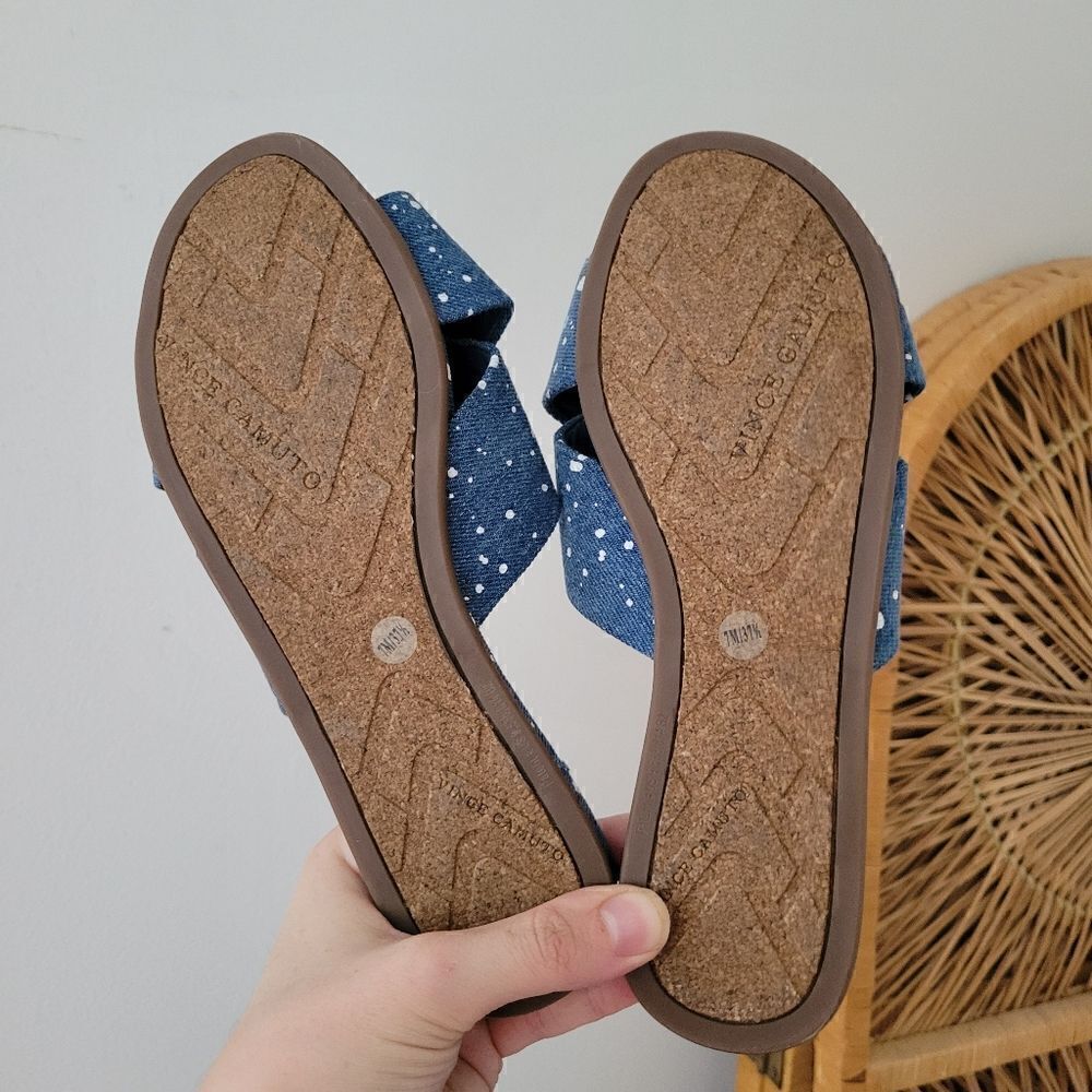 Vince Camuto Esulla Blue Denim Splatter Sandals Cross Band 7 M - Picture 3 of 10